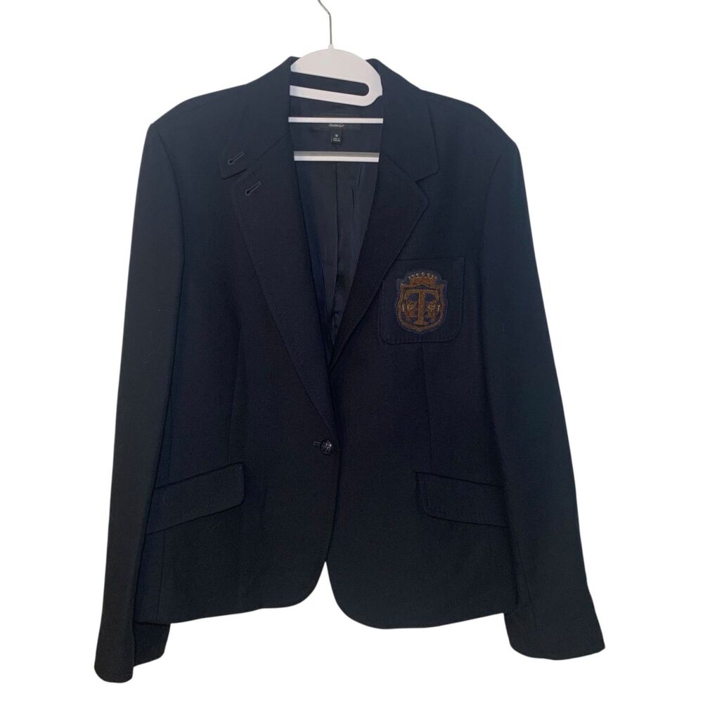 Talbots Navy Blue Crested One Button Wool Blend Blazer 18 Preppy Academia Office